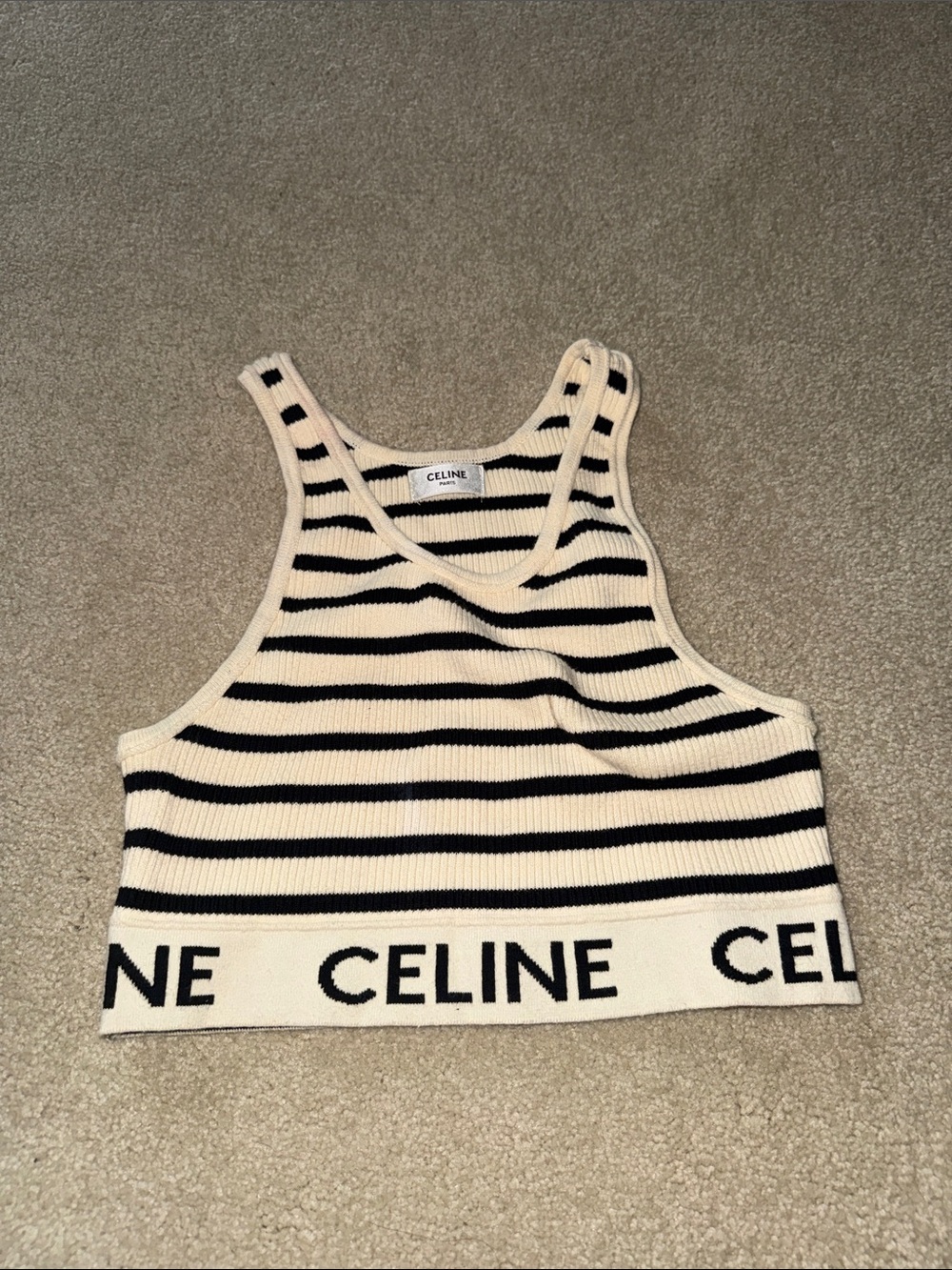 Celine Cream and Black Striped Ribbed Tank